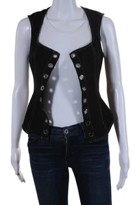 Superdown Womens Round Neck Sleeveless Lace Up Blouse Top Black Size S - Picture 1 of 6