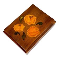 Vtg Hand Painted Wooden Box Wood Jewelry Trinket Rose Flower Floral Signed Fall