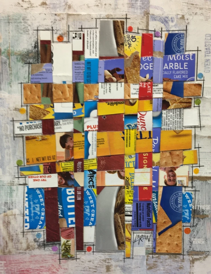 Larry Lerew 14x11 painting cardboard Weaving pop art collectible original COA - Image 1 of 1