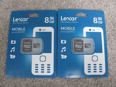 Lot of 2! Lexar 8GB Mobile microSDHC Memory Card with Adapter (LSDMI8GBASBNAA) - Image 1 of 3