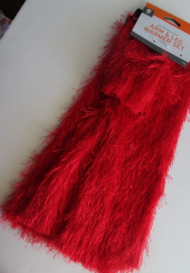 Red Fringe Costume ARM & LEG WARMERS SET Red 4pc One Size
