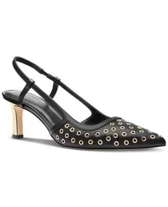 Michael KORS ALORA BLACK GOLD LOGO SEXY MID HEEL SLINGBACK SANDALS 11 LOVE SHOES - Picture 1 of 6