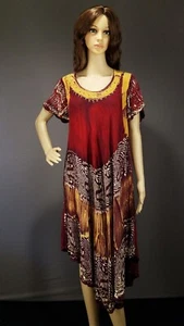 Women's India Boutique Dress Short Sleeve Long Shift Printed Free Size NWT - Picture 1 of 13