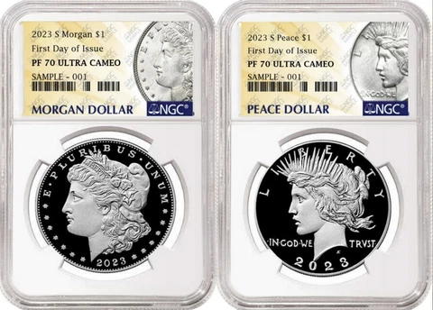 2023 NGC PF70 MORGAN PEACE Silver Dollar 2 COIN SET FIRST DAY ISSUE ~ PRESALE Cover