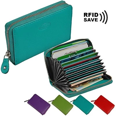 BOCCX Kreditkartenetui RFID Reißverschluss Geldbörse Leder Visitenkarten 70010