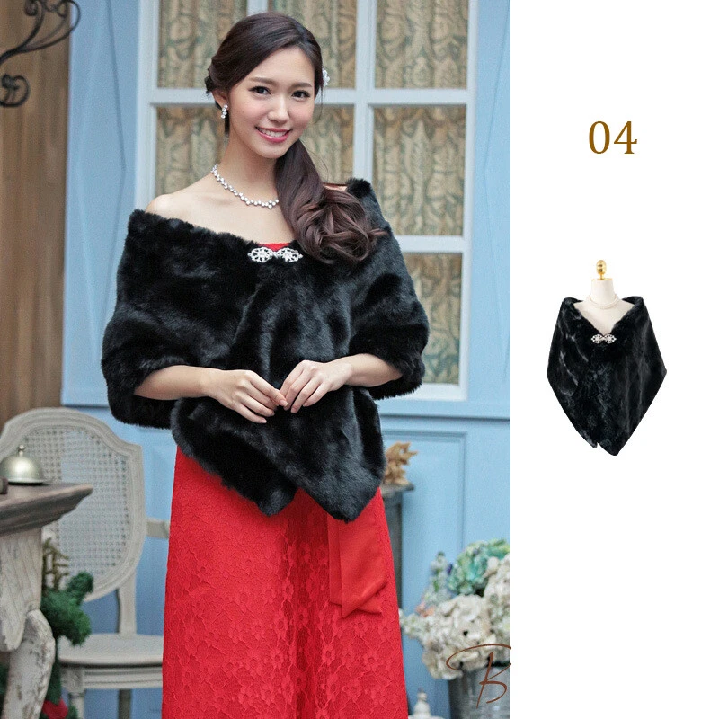 Faux Rabbit Fox Fur Wedding Shawl Bridal Wrap Bright Winter Warm W/brooch - Image 1 of 4