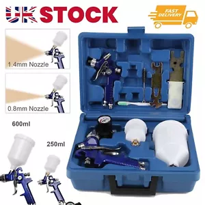 2 x HVLP Spray Gun Kit Air Gravity Feed Vehicle Car Paints1.4MM 0.8MM Nozzle - Picture 1 of 12