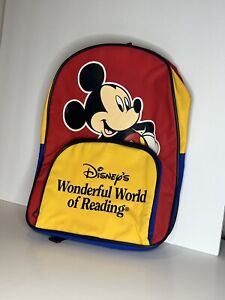 Vintage Disney Mickey Mouse Backpack Wonderful World of Reading 90s Colors Kids