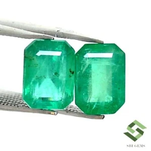 8x6 mm Natural Emerald Octagon Cut Pair 2.88 CTS Zambia Untreated Loose Gemstone - Picture 1 of 7