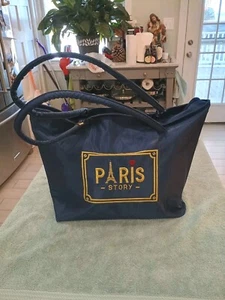 Marineblaue Tragetasche Carry All Strandtasche mit Paris Story Emblem 18"x12"x6" Neu - Bild 1 von 12