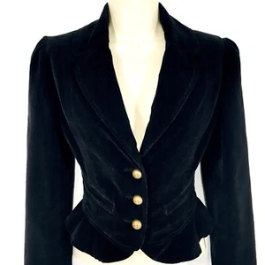 VTG GUESS JEANS Women’s Black Velvet Crop Blazer Sz S Peplum Metal Buttons - Picture 1 of 10