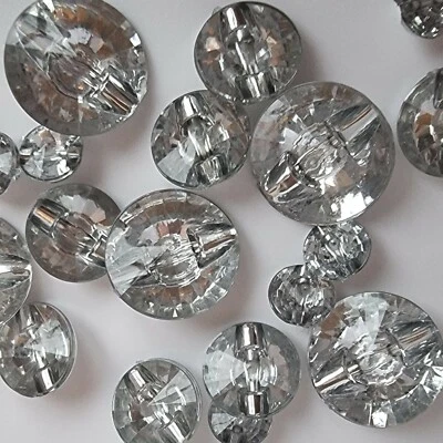 LUXURY CRYSTAL PLASTIC BUTTONS – 10mm, 15mm, 20mm, CLEAR, DIAMOND, JEWEL, UK - Image 1 of 4