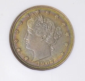 1907 Liberty V Nickel NGC AU58 Wonderful Rainbow Album Toned Specimen  - Picture 1 of 3