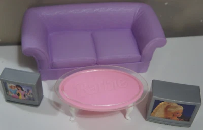 Vintage 1990s Barbie Doll Living Room Couch/Sofa, Table, and TV Set - Image 1 of 4