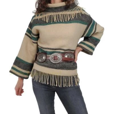 RALPH LAUREN Size Small Womens 100% Wool Pullover Fringe Blanket Sweater Striped - Image 1 of 4