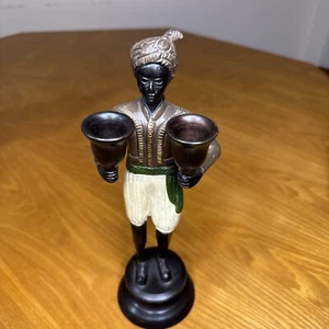 Blackamoor Nubian Servant Painted Double Candlestick Holder Antique Bronze 10” - Picture 1 of 19