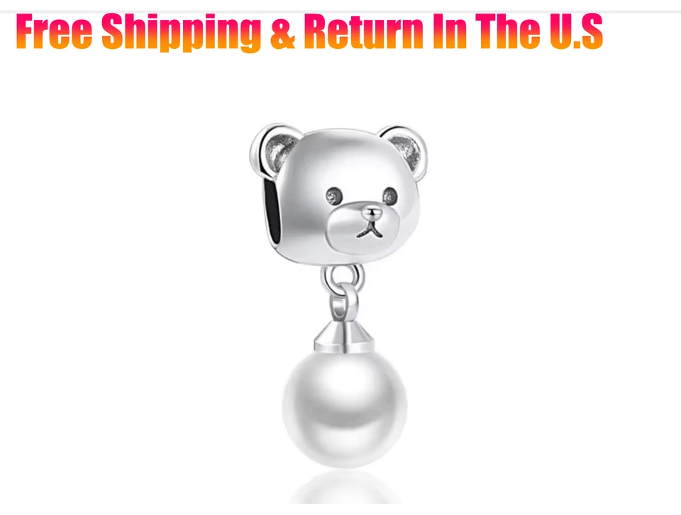 Dije de gato gato con perla colgante gota dije S925 plata dije para pulsera Foto 1 de 1