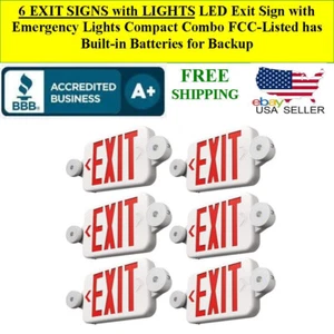 6 UNITS LED Exit Sign Emergency Lights Compact Combo FCC UL, Wall or Ceiling - Picture 1 of 10