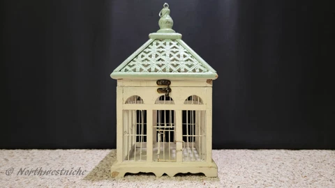 Victorian Vintage Wood Metal Wire Cathedral Birdhouse 14"  Bird Cage 1 lb 15 Oz Cover
