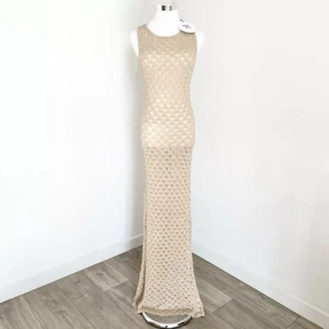 Princess Polly Westbrook Crochet Dress Size 8 Sheer Sleeveless Beige Maxi New - Picture 1 of 12