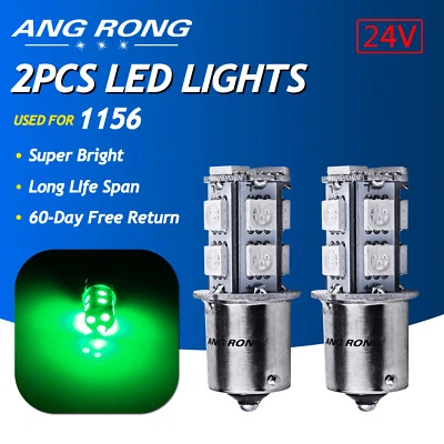 2 Green BA15s 1156 P21W LED Bulb 24V Sidelight Indicator Daytime Light HGV Truck - Image 1 of 4