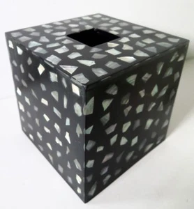 PERLMUTT ABALONE SCHWARZ LACK HOLZ WÜRFEL GEWEBE BOX ABDECKUNG WASCHTISCH BAD - Bild 1 von 8