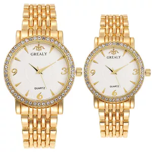 Couple Men Women Luxury Simple Cubic Zirconia Quartz Wrist Watch Stainless Steel - Picture 1 of 16