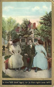 Postal romántica Man in the Middle Is Left una derecha o derecha una izquierda 1910 - Imagen 1 de 2