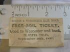 Rare 1851  B&W Boston Worcester Free-Soil Railroad Ticket Railroad Anti-Slavery!
