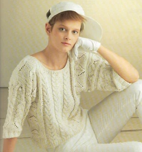 WOMENS ARAN LACE & CABLE DOLMAN SLEEVE SWEATER 32 - 36 inch KNITTING PATTERN - Picture 1 of 1