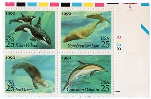 Scott #2511a Ocean Sea Creatures Plate Block of 4 Stamps - MNH - Picture 1 of 2