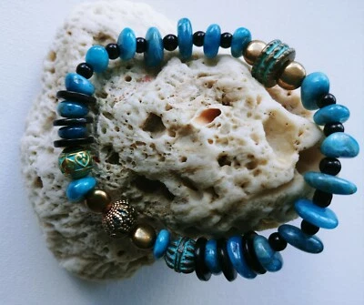 Handmade Bracelet Gemstone Beads Jewelry Energy Blue Chakra Yoga 7 in Men Women - Image 1 of 4