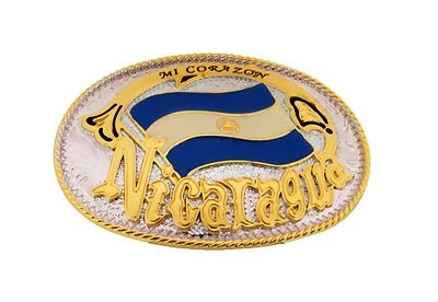 Nicaragua Country Flag Belt Buckle Central American Nation Gold Silver Metal New - Image 1 of 4
