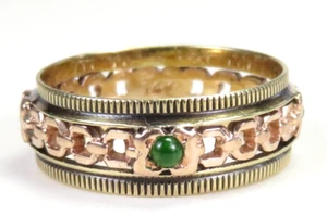 Antique M & F 1920's Jade Wedding Eternity Band 14KY Rose Gold Rg Sz 6 UK-L1/2 - Picture 1 of 17