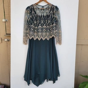 Vintage Cachet Embroideted Dress Green 14 - Picture 1 of 14