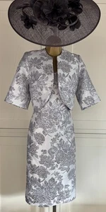 Vestido recto floral Jacquard plateado/gris Kaleidoscope UK 16 y bolero madre novia - Imagen 1 de 21