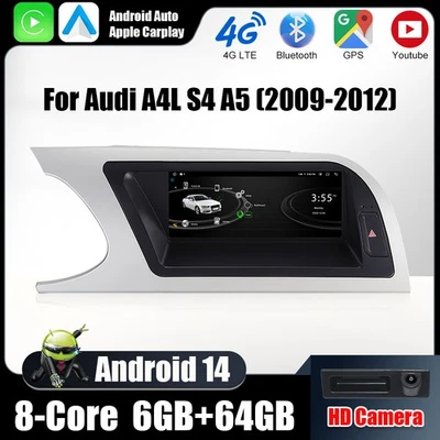 8.8" Android 14 Autoradio CarPlay 64GB GPS CAM Für Audi A4/A5 B8 S4 S5 2009-2012 - Bild 1 von 4