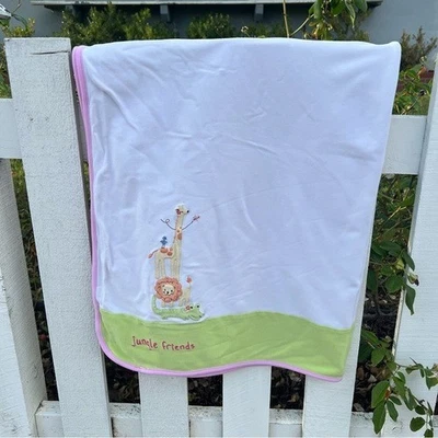 Manta de bebé Y2K Gymboree Jungle Friends reversible de dos capas rosa verde blanco difícil de encontrar Foto 1 de 4