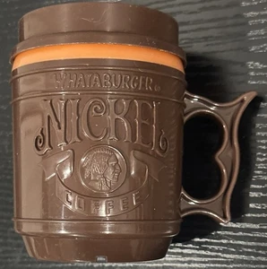 Taza de café de níquel Whataburger vintage taza de viaje de plástico marrón y naranja RARA - Imagen 1 de 6