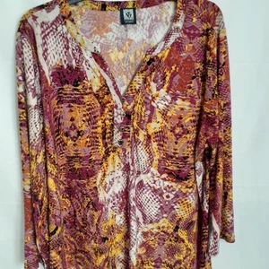 Anne Klein Damen Mehrfarbig Animal Print Langarm Bluse Größe 1X - Bild 1 von 8