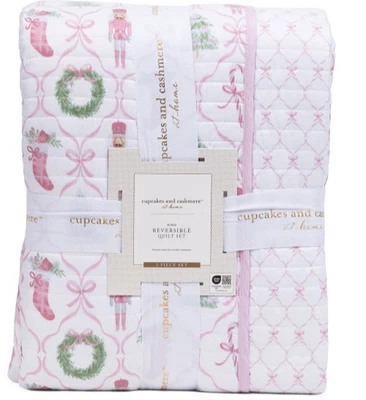 Christmas Quilt KINGT holiday wreath stocking coquette Trellis nutcracker N - Image 1 of 3