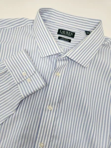 Lauren Ralph Lauren Camicia Uomo 3XL 19 34/35 Blu Bianco Righe Supima Cotone - Foto 1 di 7