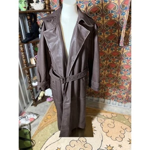 Abercrombie Fitch trench donna grande in pelle vegan marrone con cintura - Foto 1 di 4