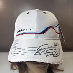BMW Motorsport Cap Hat White With Red And Blue Wavy Lines Adjustable Signed - Picture 1 of 9