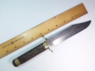 A.W. Cuchillo Bowie Wadsworth & Son Antiguo XLNT HUESO Mango Remington Sólido Foto 1 de 4