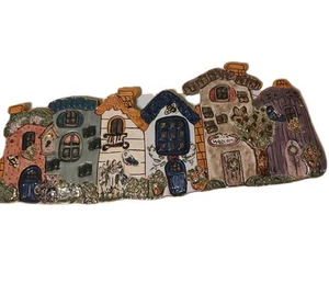 Blue Sky Clayworks WELCOME Ceramic Wall Plaque Row of 6 Houses Heather Goldminc - Picture 1 of 6