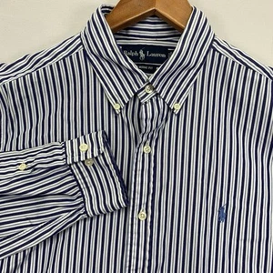 Polo Ralph Lauren Shirt Mens 16 Large Classic Fit Blue Striped Button-Down - Picture 1 of 9