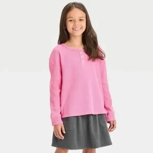 NWT Girls' Long Sleeve Henley Waffle Top Cat & Jack Pink Size L (10/12) Plus - Picture 1 of 2