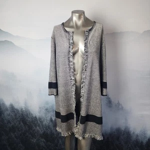 Kasper Fringe Knit Open Black and White Cardigan | Women's One Size (L-XL) - Picture 1 of 10