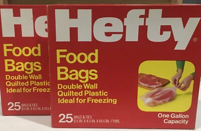 2- Bolsas de comida pesadas 1976 vintage 25 bolsas de un galón NUEVO stock antiguo Foto 1 de 3